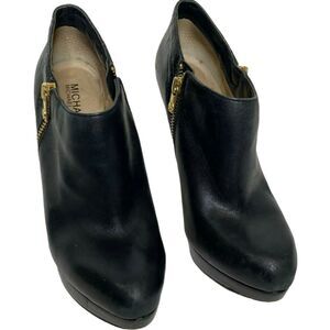 Michael Kors Women's Sz 7.5 Boots Ankle Black Leather Platform Stiletto‎